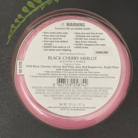 BBW Black Cherry Merlot Bath & Body Works 3 Wick Candle - Picture 10 of 10